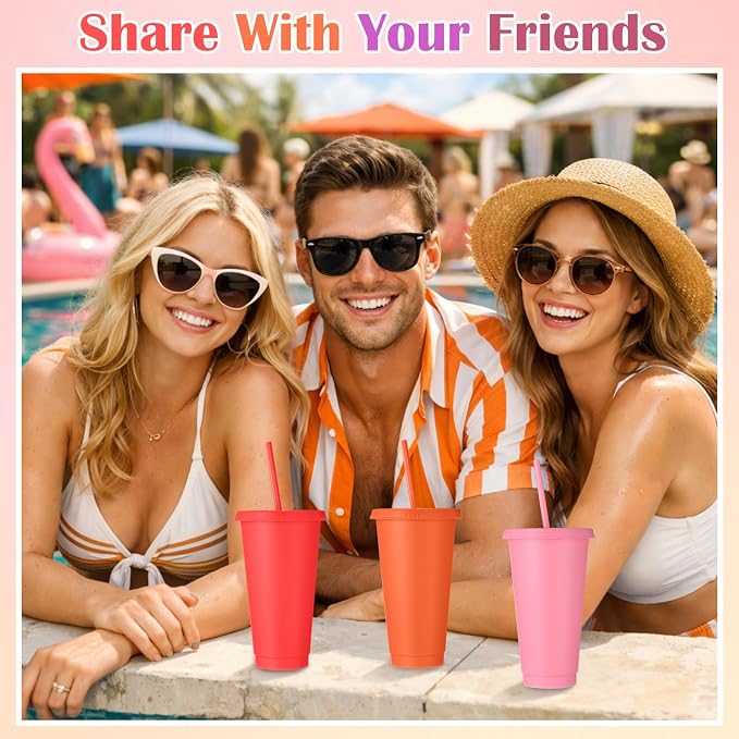 Honeydak 120 Pack Tumbler with Straw and Lid Bulk Cups for Gifts Water Bottle Iced Coffee Travel Mug Cup Reusable Plastic Tumblers for Party Birthdays 24-27 oz (Classic Color)