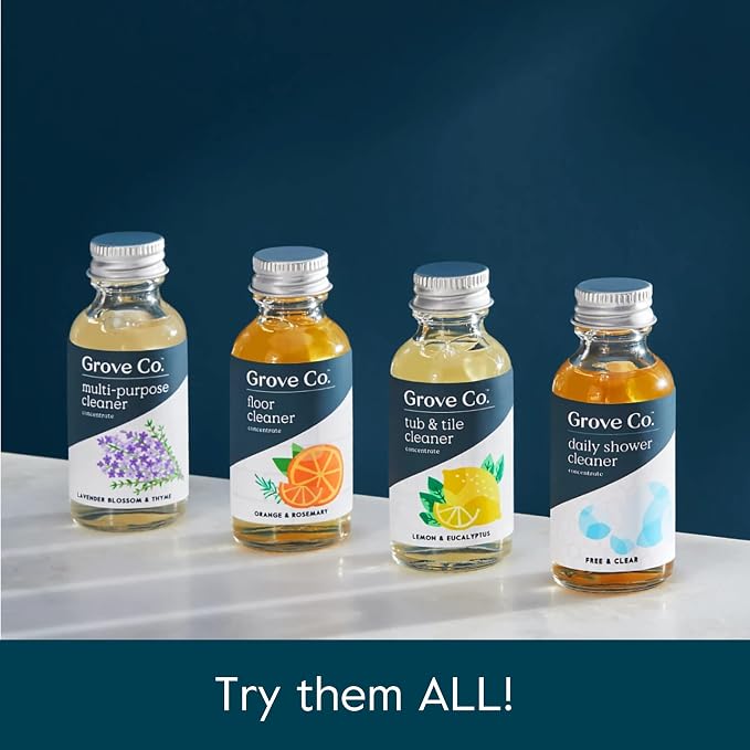 Grove Co. Floor Cleaner, 6 x 1 fl oz (Pack of 6), Orange & Rosemary | Chlorine Free; Ammonia Free; No Plastic Waste; Plant-Based; Removes Stains; Natural Fragrance; No Harsh Chemicals