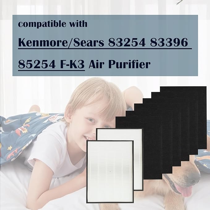 83195 Filter for Kenmore/Sears 83254 83396 85254 F-K3 Air Purifier Used for Large Room & Bedroom - 2 Pack H13 True HEPA Filter and 6 Pack Carbon Pre-filter