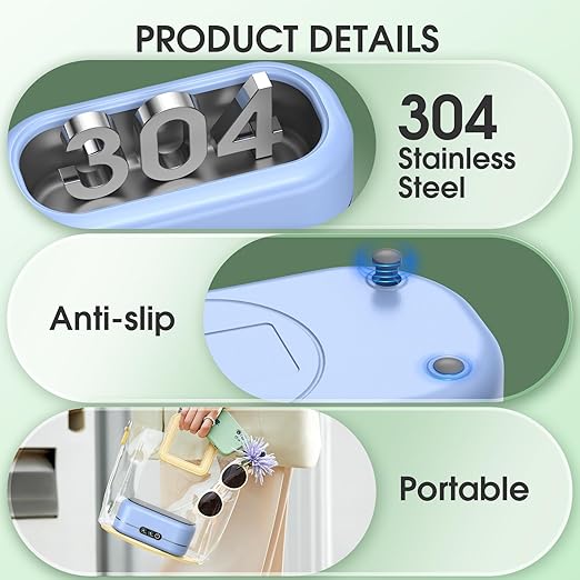 Professional Ultrasonic Jewelry Cleaner with Digital Timer,50KHz Ultrasonic Cleaner Machine with 304 Stainless Steel for Jewelry,Eyeglasses, Rings, Coin, Watch Strap, Dentures, Hygiene Items (Blue)