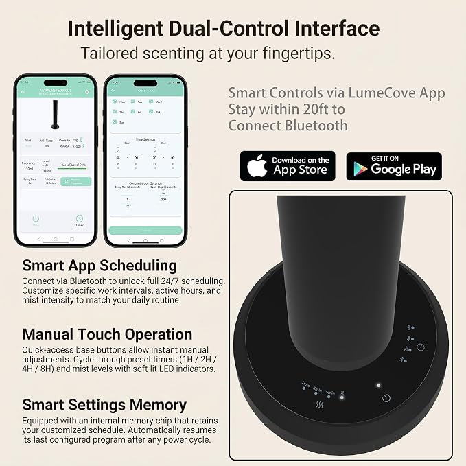 Waterless Diffuser with App Hotel Scent Diffuser 1000 sq.ft Large Room | Premium electric oil scent diffuser machine. This elegant cold air diffuser brings five-star ambiance to your Home