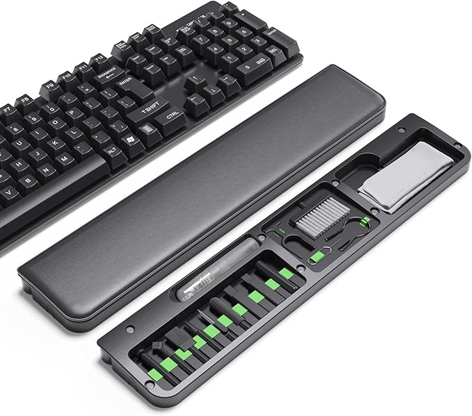 Keyboard Wrist Rest with Cleaning Kit, Ergonomic Design Wrist Rest for Computer Keyboard, Laptops, Tablets, Wrist Support for Typing, Gaming, Black