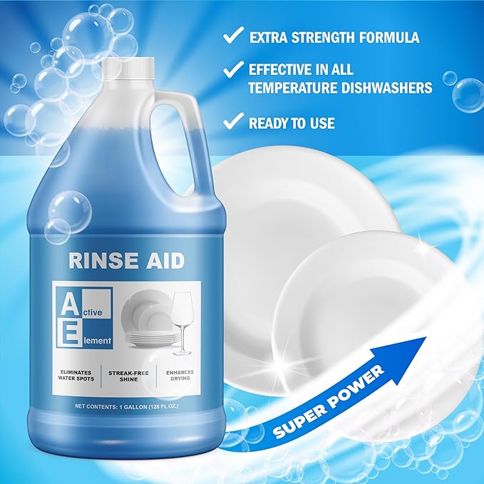 Dishwasher Rinse Aid - 1 Gallon - Extra Strength – Eliminates Water Spots - Sreak Free Shine - Enhances Drying - Dishwasher Rinse Aid Liquid