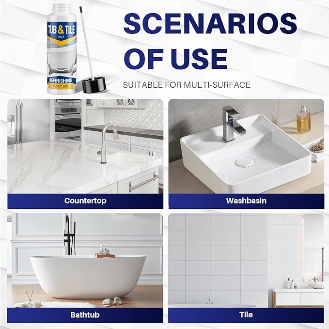 Tub and Tile Paint, 1.9oz High-Gloss White Touch Up Paint for Bathtub, 1-Part Bathtub Paint for Bathroom,Tiles, Sinks and Toilets (No Need Part B)