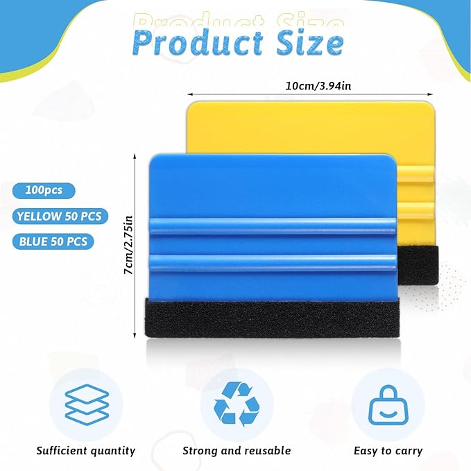 simarro 100Pcs Felt Squeegee for Vinyl Decal Tools, 4 Inch Car Window Windshield Glass Felt Edge Squeegee Vinyl Scraper Applicator Tool for Crafts Car Window Tint Wallpaper Glass Film Application