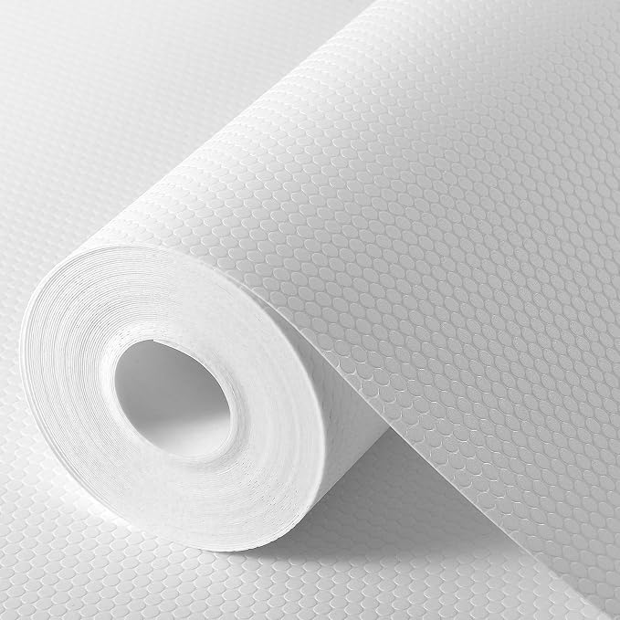 White Shelf Liners for Kitchen Cabinets Non Adhesive Drawer Liner for Bathroom Waterproof Refrigerator Liners for Shelves Fridge Plastic Mats Cabinet Cupboard Liner 17.5 x 157.4 Inches