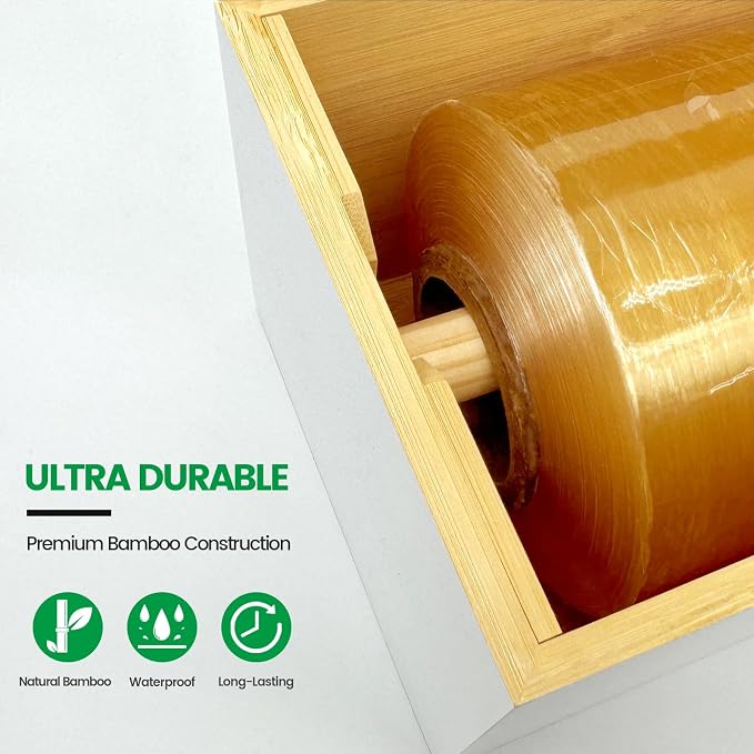 Libreshine White 12 Inch Plastic Wrap Dispenser with Cutter, Commercial Bamboo Holder for Large 3000 Ft Plastic Wrap Rolls and 1000 Ft Foil Rolls, Fits Costco and Kirkland Size Wrap