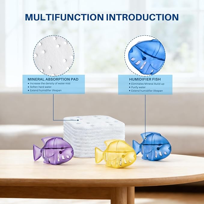 Humidifier Filter Replacement for LEVOIT, Mineral Absorption Pad Compatible with LV600S, LV600HH, OasisMist450S, Capture Particles in Tank to Improve Humidification- 20 Filters and 6 Humidifier Fishs