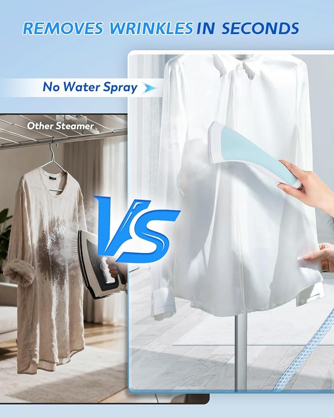 Garment Steamer for Clothes Standing Flat Hanging Ironing Suitable for All Fabric Types, Rapid Heats in 25s for 1 Hour Continuous Steam, with Garment Hanger, Ironing Board, Ironing Gloves