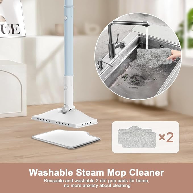 6-in-1 Steam Mop, 1200W Rotated Steam Cleaner for Home, 2 Modes, 400ML Removable Tank, 23FT Power Cord, 2 Pads, Multi-Surface Steamer for Hard Floor, Laminate Floor, Tiles Cleaning (Peacock Blue)