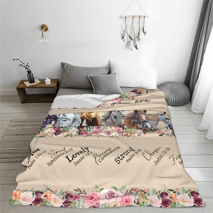 God Says You Are Horse Decor Throw Blanket - Super Warm Soft Plush Lightweight Fleece Flannel Bible Verse Blanket for Women, Girls, Boys, Men, Kids - Winter Couch Bedding - 60"X80"