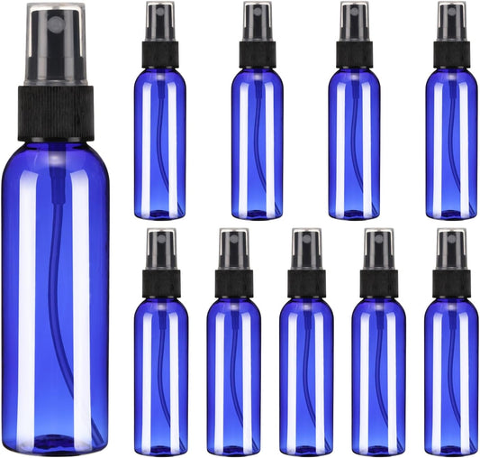 uxcell 10 Pack Spray Bottles, 2 Oz/60ML Reusable Clear Empty Mist Plastic Mini Travel Bottle Set,Small Refillable Liquid Containers for Household Use, Cleaning (Blue Black)
