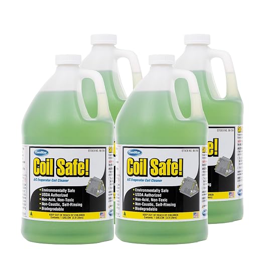 Coil Safe 1 gal Premium AC Evaporator Coil Cleaner 4-Pack | Self-Rinsing, Lemon Scent Neutral pH, Non-Toxic For Commercial/Residential AC, Air Handler & Refrigeration Coils Made in USA