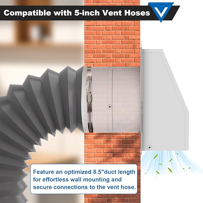 5 Inch Dryer Vent Cover Outside, Exterior Dryer Vent Cover Wall Vent Cover Galvanized Steel Hooded Wall Vent with Screen and Damper White Air Exhaust Duct Outlet Hood Cap for Outdoor Home Laundry