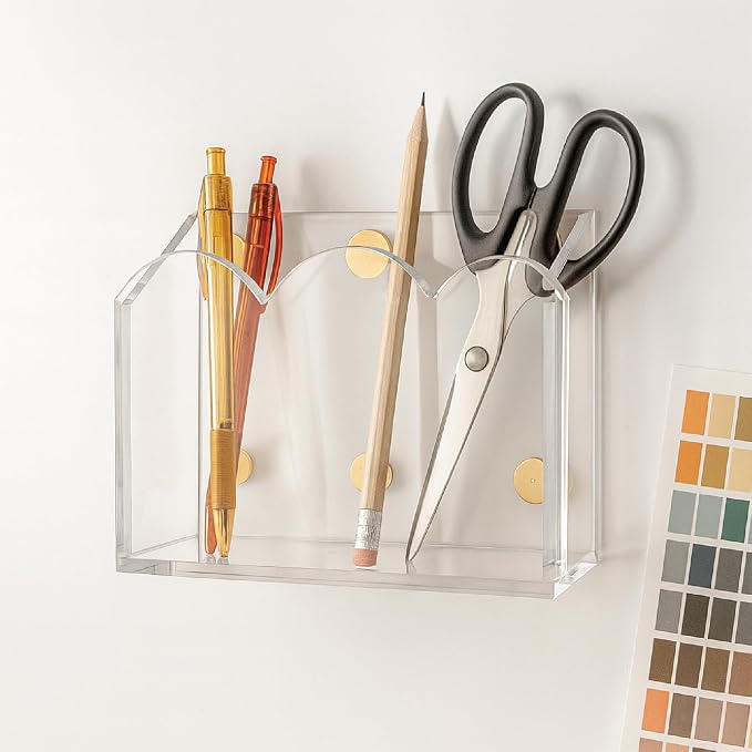 Orelle Scalloped Magnetic Acrylic Pen Holder | Magnetic Pen Holder for Refrigerator, Whiteboard, Office, Magnetic Locker Organizer | Magnetic Dry Erase Marker Holder | Classroom Must Haves | Clear