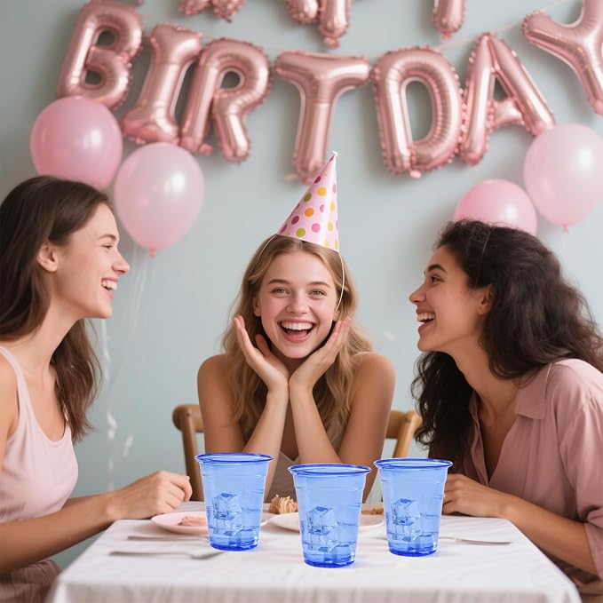 200 Pack Blue Clear Plastic Cups 12 oz Disposable Drinking Cups for Wedding Blue Birthday Party Supplies
