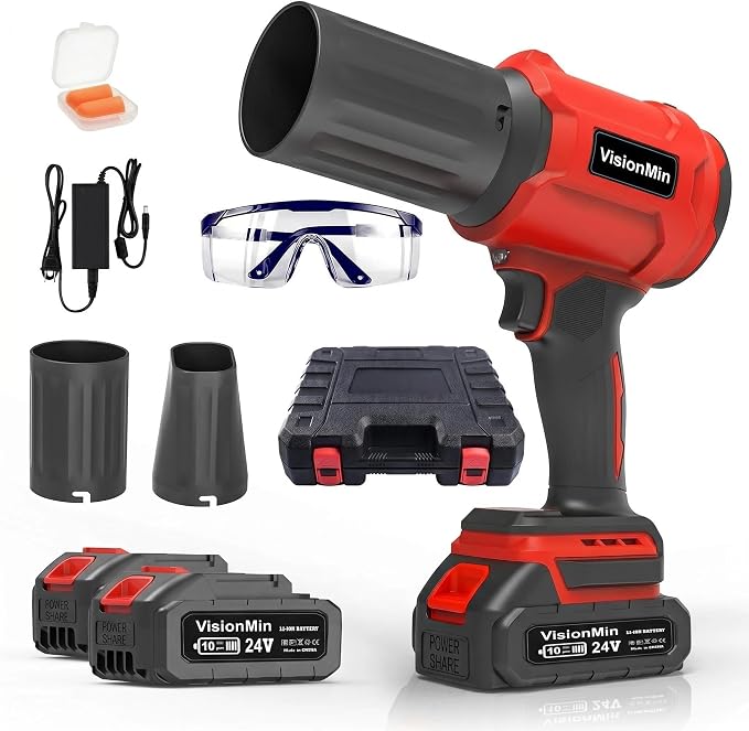 Handheld Leaf Blower, Leaf Blower Cordless with Brushless Motor, 24V Electric Blower with 2×4.0Ah Batteries, 2 Nozzles & Variable Speed, 2.2 lbs for Yard, Car, Dust & Snow Cleaning (Red)