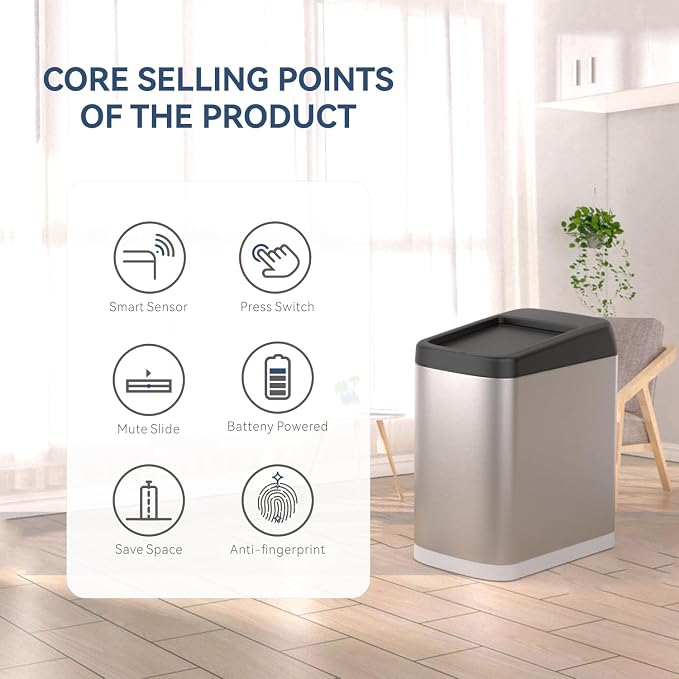 ELLO&ALLO 50 Liter 13 Gallon Touchless Rectangular Automatic Motion Sensor Trash Can for Kitchen, Brushed Stainless Steel Finish