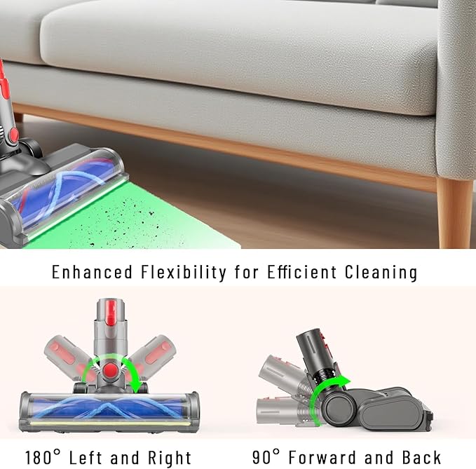 V-Shape Cleaner Head for Dyson V15 V11 V10 V8 V7 Gen5 G5 Animal Absolute - Full-Area Green LED, One Head for Hardwood and Short-Pile Carpet, Anti-Tangle Quick-Release Replacement Part