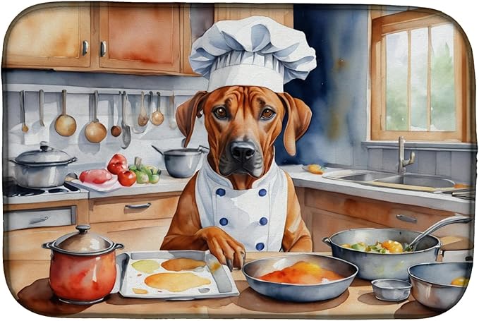 Caroline's Treasures DAC6315DDM Rhodesian Ridgeback The Chef Dish Drying Mat Absorbent Dish Drying Mat Pad for Kitchen Counter Dish Drainer Mat for Countertop, 14 x 21", Multicolor