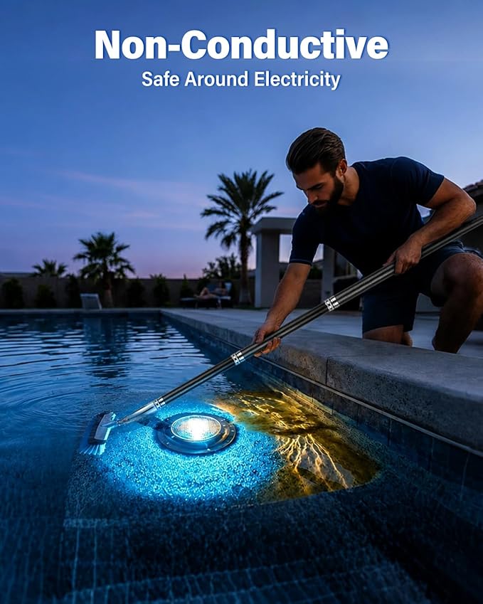 Pool Pole Carbon Fiber 16 FT, Heavy Duty Telescopic Pool Pole, Adjustable Swimming Pool Pole, Lightweight Extendable Pool Cleaning Pole for Skimmer Net, Pool Brush Vacuum, Universal 1-1/4" Accessories