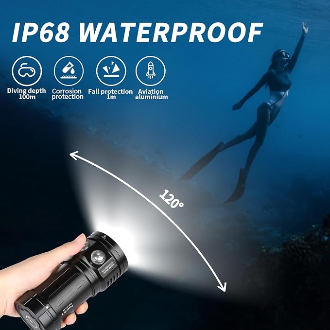 Noctilume N15 6000 Lumens Dive Light - Professional Underwater Video Light with 90 CRI, 6500K White Light, for Scuba Diving/Underwater Photography/Videography (IP68 Waterproof, 80m Depth)