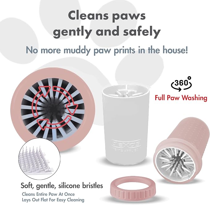 Dexas MudBuster Medium Dog Paw Cleaner, Blush, Fits 1.5"-2.5" Wide Paws, Gentle Silicone Bristles for Quick, Easy Cleaning