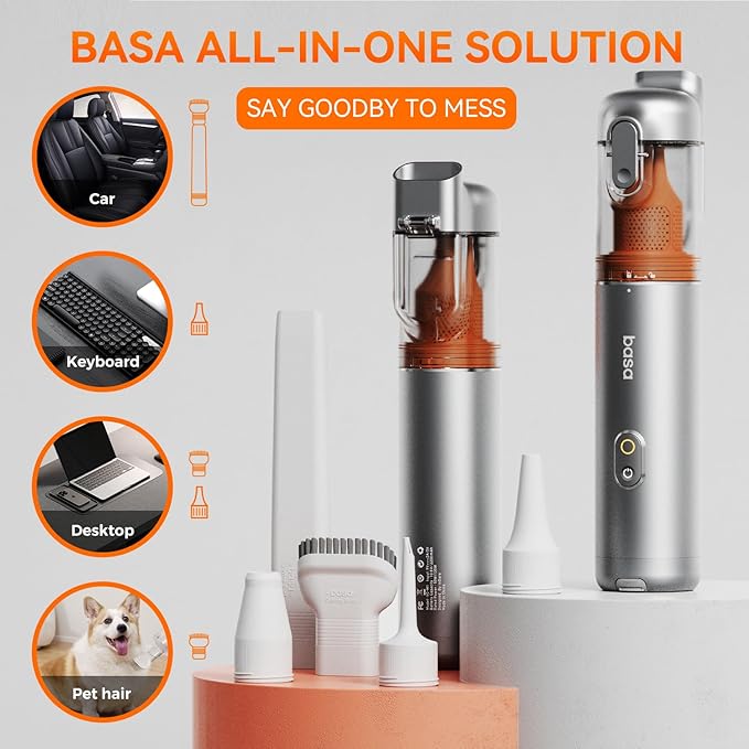 Pocket Car Vacuum with Accessory Kit 6pcs, Cordless, 50 Mins Runtime, 17000pa, 2.5H Type-C Fast Charge, Mini Handheld Vacuum for Home and Outdoor, M3