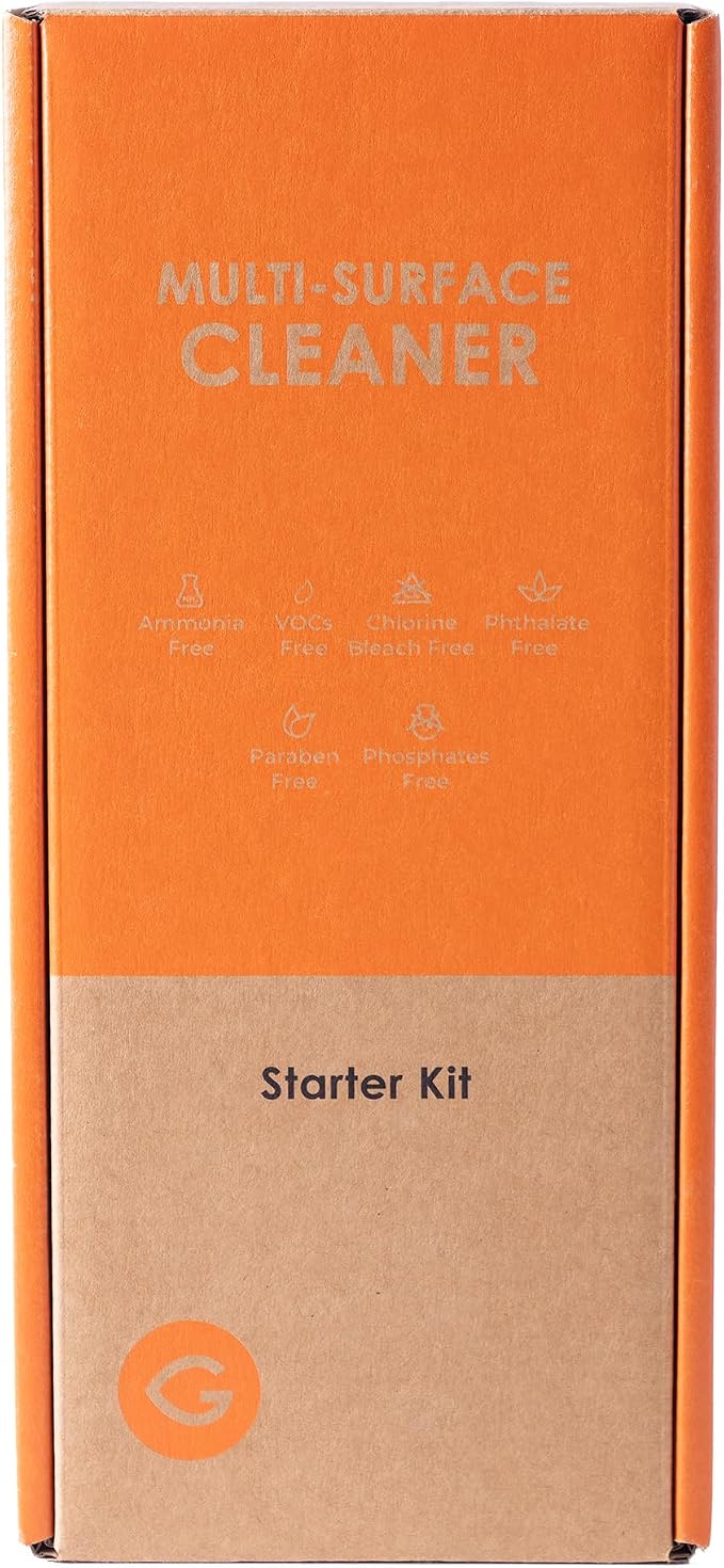 Eco Multi-Surface Cleaner Starter Kit – Refillable Glass Spray Bottle + 6 Eco Tablets – Plastic-Free, Plant-Based, Non-Toxic – Orange Scent – Zero Waste