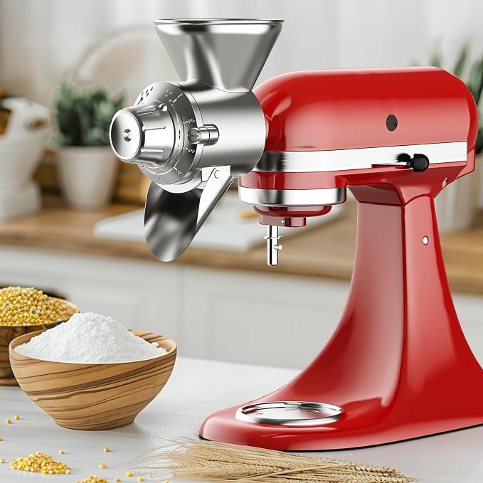 GVODE Grain Mill Attachment for Kitchenaid Stand Mixer, 9 Levels Flour Mill, Grain Mill for Flour, Fit for Non-Oily Dry Grain Corn, Coffee Bean Grinder, Oats, Millet, Wheat