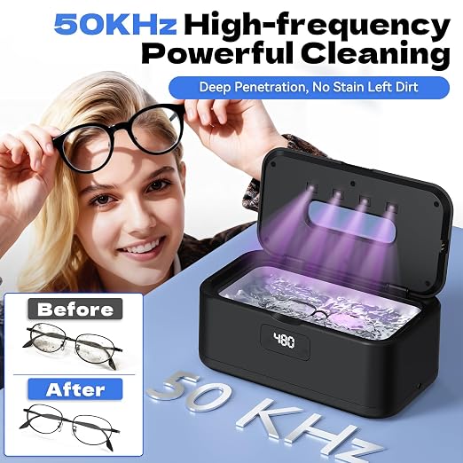 Ultrasonic Jewelry Cleaner, 50Khz Jewelry Cleaner Ultrasonic Machine for Jewelry, Eyeglasses, Rings, Watch Strap, Dentures, 24oz - 304 Stainless Steel Tank, Digital Timer, 5 Cleaning Modes