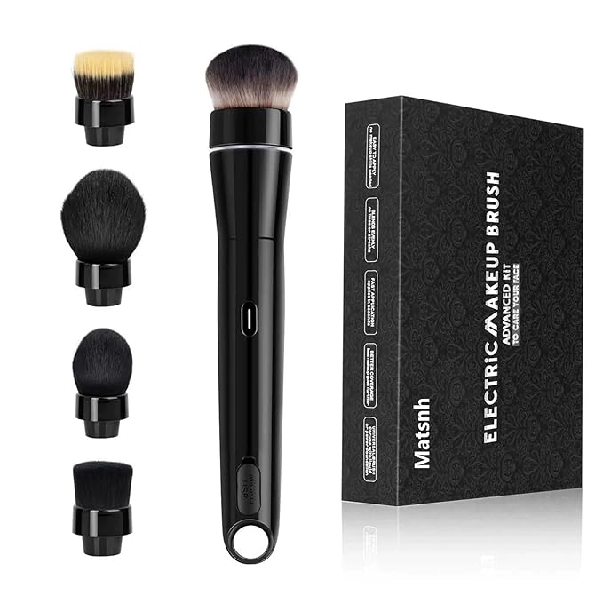 Electric Rotating Makeup Brush Set - Professional 360° Spinning Foundation Blending Tool with 5 Replaceable Brush Heads, 2 Speeds & USB Rechargeable - Ideal Beauty Gift for Women