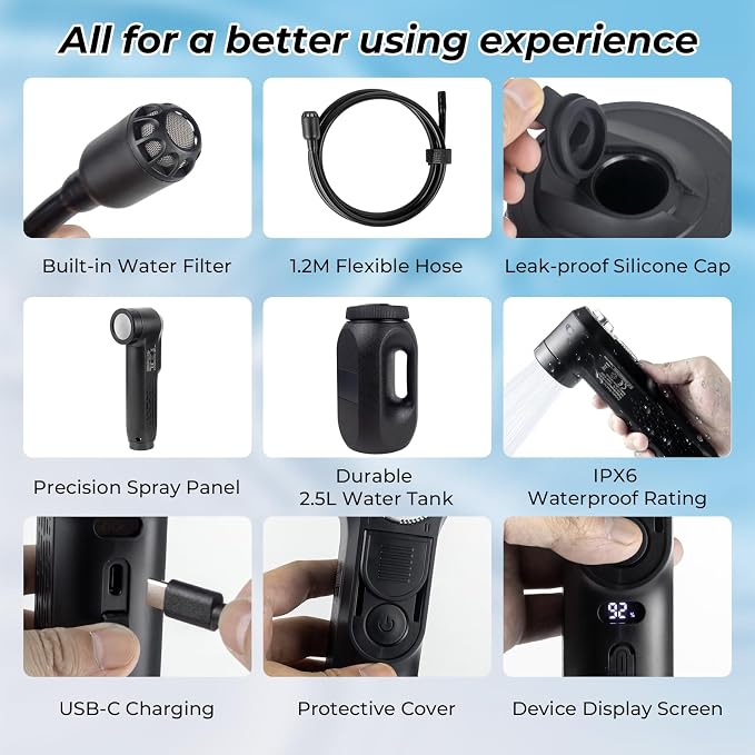 Portable Bidet for Travel, 1600mAh Electric Handheld Bidet with 2.5L Tank