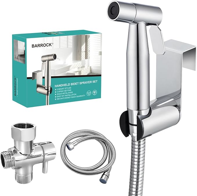 BARROCK Bidet Sprayer for Toilet, Handheld Jet Spray for Existing Toilets with Bidet Hose, Adjustable Water Pressure Muslim Shower, Stainless Steel Cloth Diaper/Feminine Wash Sprayer Chrome