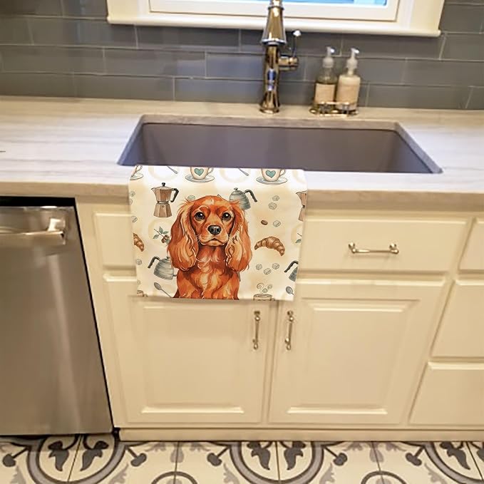 Caroline's Treasures Ruby English Toy Spaniel Coffee Bar Kitchen Towel Velour Plush Front and Cotton Loop Back Machine Washable