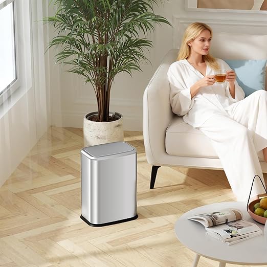 Bathroom Trash Can with Lid 8L/2.1 Gallon Silver Trash Can Small Garbage Can with Swing Top Lid Slim Stainless Steel Garbage Can with 100 Counts Trash Bags for Bathroom Bedroom Kitchen Office Toilet
