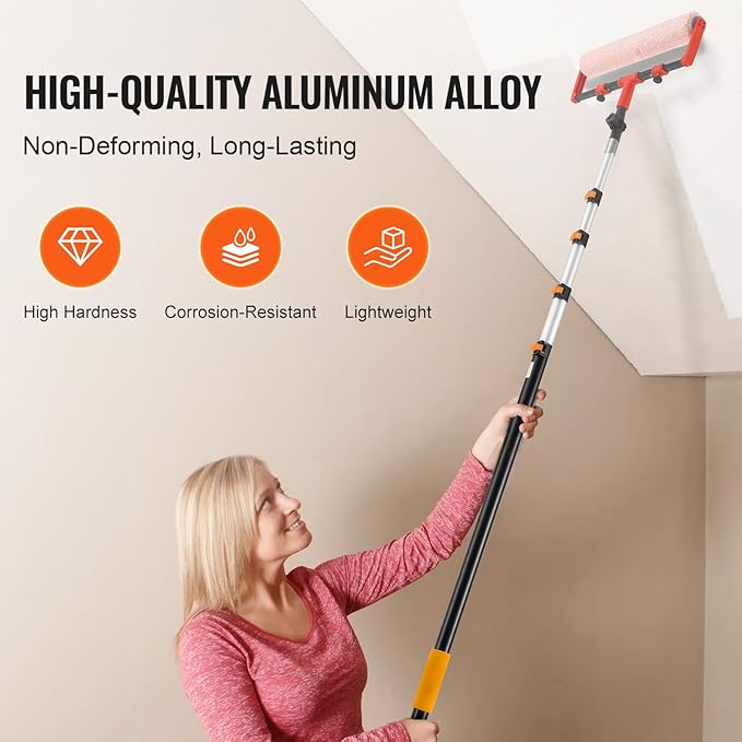 VEVOR Telescopic Extension Pole, 7-30 FT Multi-Purpose Extension Pole, Sturdy Aluminum Alloy Paint Extendable Pole with Flip-Lock Design, Telescopic Pole for Painting, Dusting and Cleaning