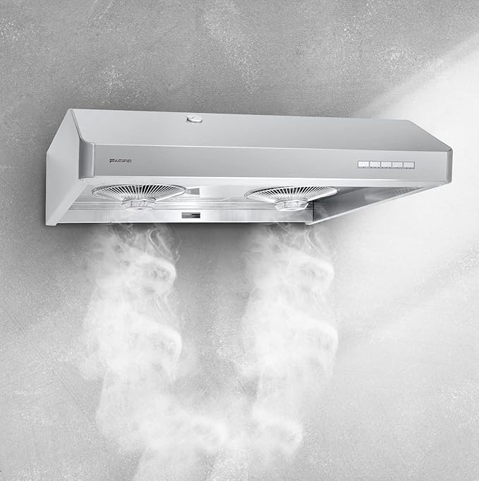 Pacific Auto Clean Under Cabinet Ducted Range Hood 42" - 900 CFM Powerful 6-Speed Kitchen Vent Hood - Electric Stainless Steel - LED Lights, Auto Steam Cleaning, Removable Grease Tray AC3342BS