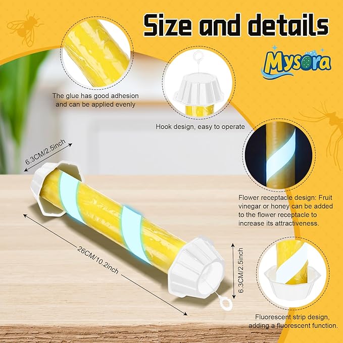 12 Pack Glow in the Dark Fly Sticks Outdoor & Indoor Sticky Fly Traps with Blue Fluorescent Night Attraction Light-Absorbing UV for Mosquitoes Flies Waterproof Hanging Catcher (White)