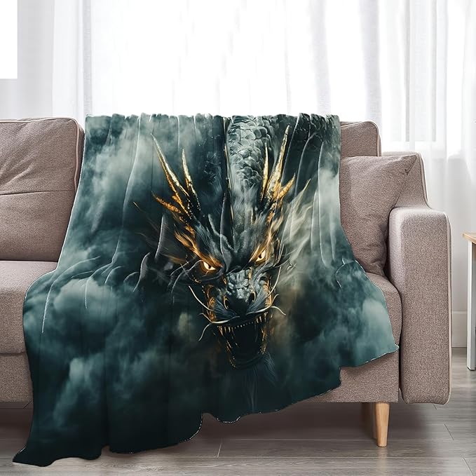 Tijuboni Chinese Dragon Throw Blanket Black Dragon Gifts for Men Women Girls Boys Kids Adults Soft Flannel Fleece Blanket for Couch Sofa Bed Home Decor 60"x80"