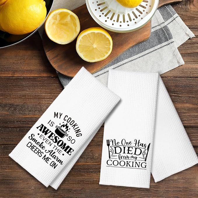No One Has Died from My Cooking Kitchen Towels 2 Pack, Kitchen Towels Set for Cooking Enthusiasts, Halloween Birthday Gifts for Wife Chefs Cooking Lovers, Fun Dish Towels with Sayings