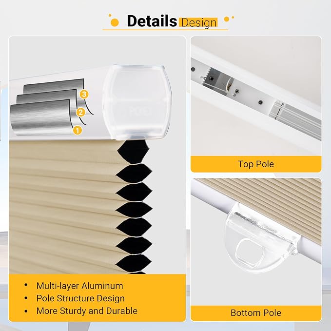 Cellular Shades Cordless Blackout Honeycomb Blinds Fabric Window Shades Ivory Beige(Blackout), 47" W x 38" H