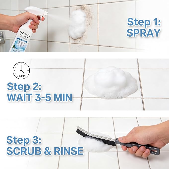 Bathroom Cleaner Foam Spray (400ml) - Spray, Wait & Scrub for Hard Water Stains, Rust & Soap Scum | Free Cleaning Brush Included (2 PACK)