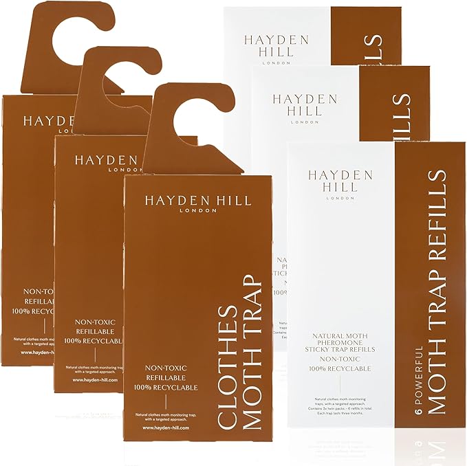 Clothes Moth Traps + Replacement Strips (9 Strips in Total) - Traps and Refills for Hayden Hill Moth Traps - for Closets and Clothing