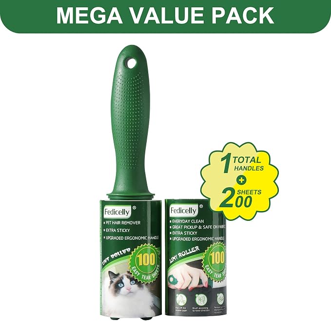 Fedicelly Lint Rollers Pet Hair Extra Sticky Floor with Long Handle,Large Cat Dog Hair Remover Laundry Clothes Carpet Furniture,6.3 inches Wider with 320 Sheets Giant Lint Remover Brush for Couch