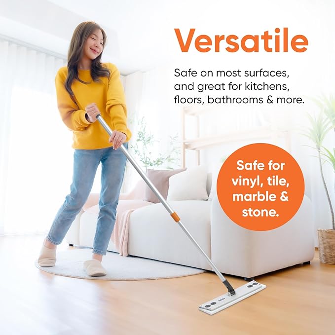 Superio Miracle Mop with 3 Magic Eraser Refils - Melamine Sponge Replacements- Telescopic Handle, Velcro Mop Head, Chemical-Free Cleaning for Tile, Vinyl, Marble, Stone