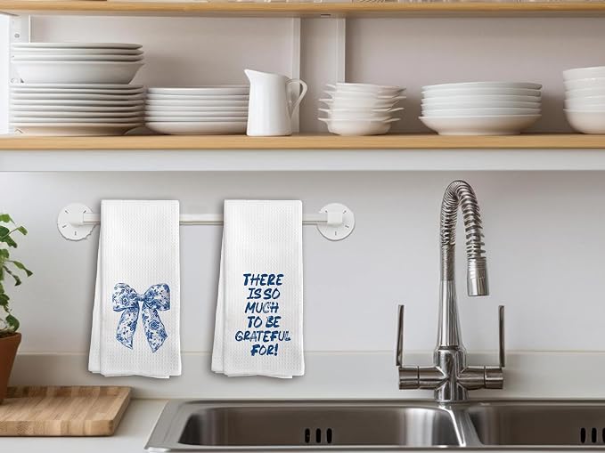 Coquette Pink Blue Bow Chinoiserie Decor Hand Towels for Bathroom,Preppy Blue and White Coastal Cowgirl Kitchen Towels, Women Teen Girls Gifts,16 x 24 inches Set of 4