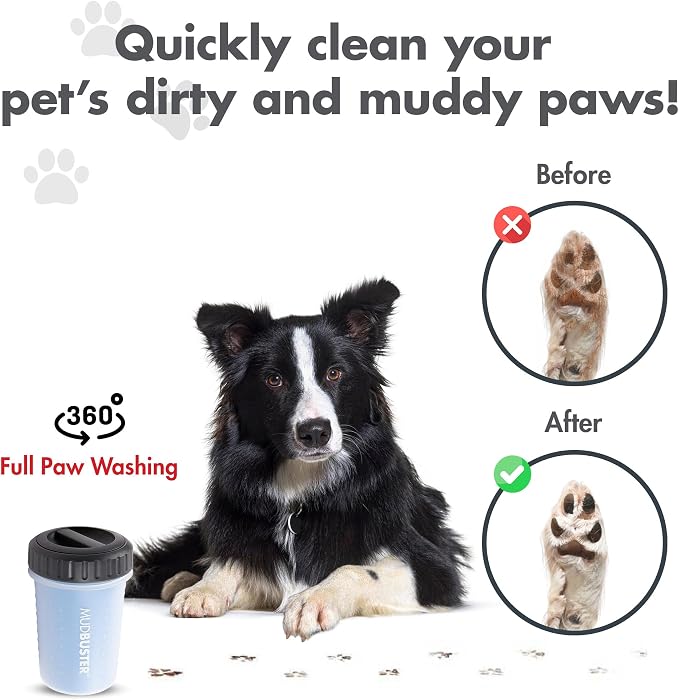 Dexas Lidded MudBuster Medium Dog Paw Cleaner, Pro Blue, Fits 1.5"-2.5" Wide Paws, Gentle Silicone Bristles for Quick, Easy Cleaning
