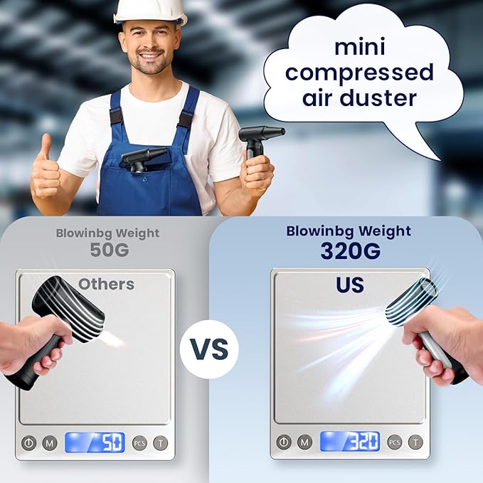 Electric Compressed Air Duster, Rechargeable Cordless Air Duster for PC, Keyboard & Electronics Cleaning, Replaces Canned Air & Air Cans, Portable Air Blower with Multiple Nozzles