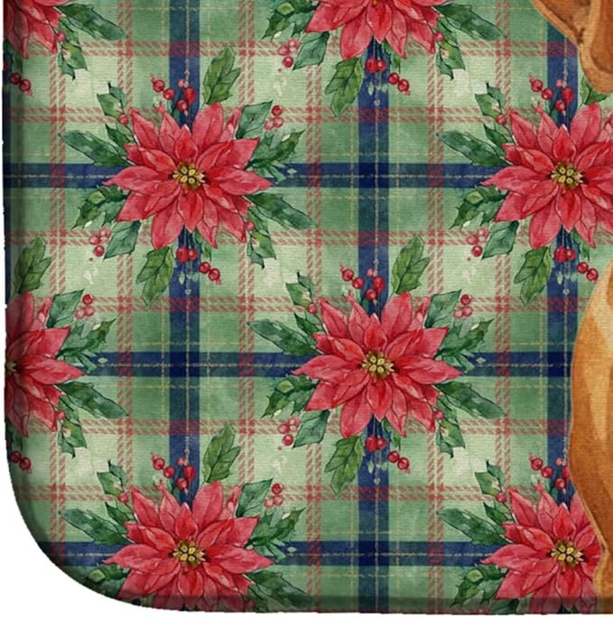 Caroline's Treasures Vizsla Christmas PoinsettIas Dish Drying Mat Absorbent Dish Drying Mat Pad for Kitchen Counter Dish Drainer Mat for Countertop, 14 x 21", Multicolor